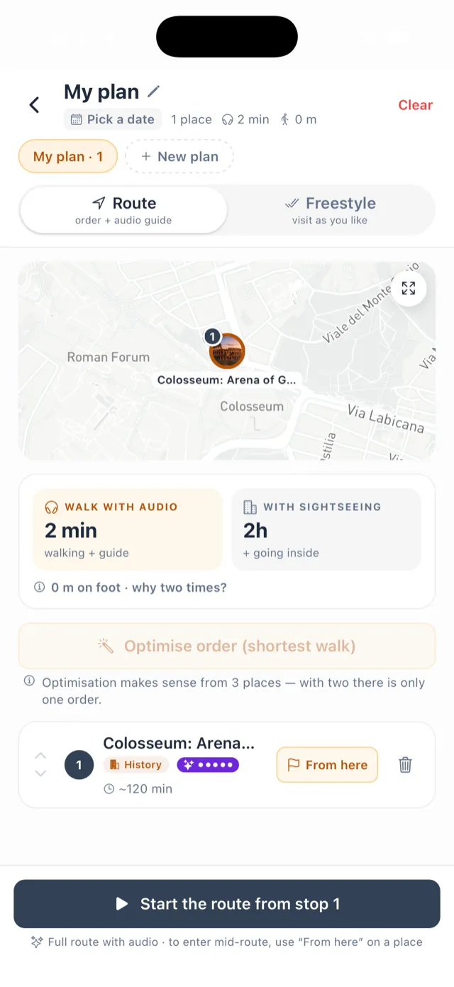 My plan screen with map and schedule